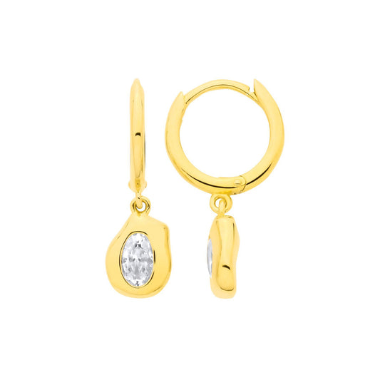 Gold-plated Silver CZ Organic Molten Pebble Hoop Drop Earrings - EAG1377