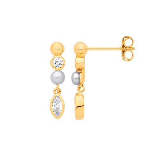 Gilded Silver Marquise CZ Golden Bezel Halo Bubble Drop Earrings - EAG1380
