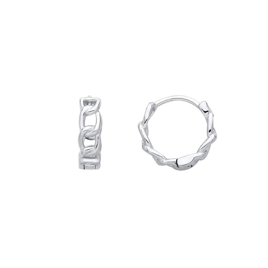 Silver Curb Chain Link Ring Huggie Hoop Earrings - EAG1384