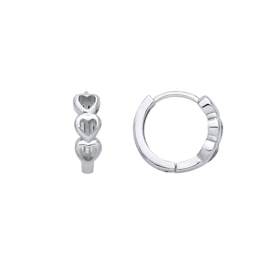 Sterling Silver Cutout Triple Heart Huggie Hoop Earrings - EAG1386