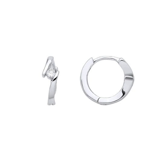 Silver CZ Crossover Bypass Solitaire Huggie Hoop Earrings - EAG1388