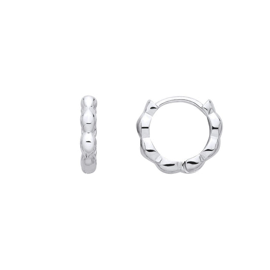 Silver Scalloped Peapod Huggie Creole Hoop Earrings - EAG1390