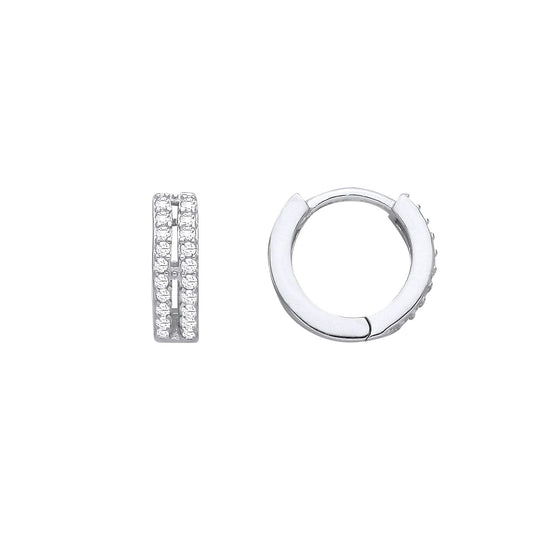 Silver CZ Double Row Eternity Huggie Hoop Earrings - EAG1393