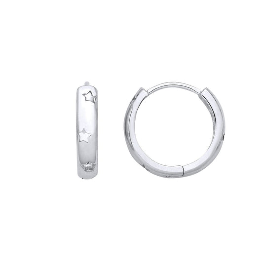 Silver Cut-out Starry Skies Huggie Hoop Earrings - EAG1395
