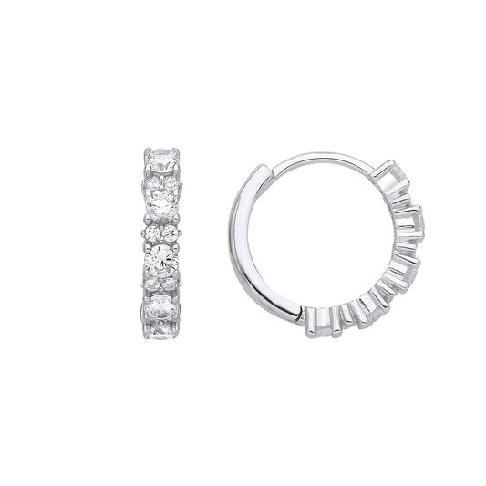 Silver CZ Alternating Lil n Large Eternity Huggie Hoop Earrings - EAG1396