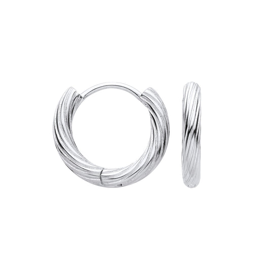 Silver Candy Twist Huggie Hoop Earrings - EAG1399