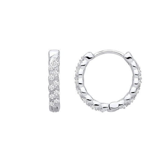 Silver CZ Scalloped Spiral Eternity Huggie Hoop Earrings - EAG1400