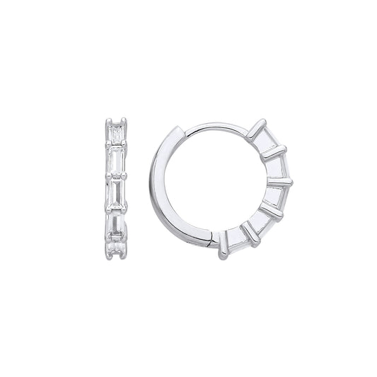 Silver Baguette CZ 5-Stone Fan Eternity Huggie Hoop Earrings - EAG1401