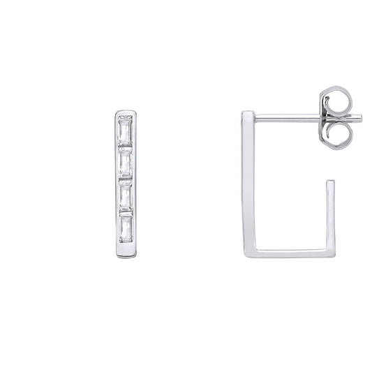 Sterling Silver Rectangle Half Hoop Earrings - EAG1403