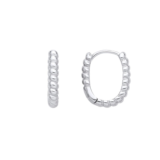 Silver Scalloped Coil Twist Oval Drop Huggie Hoop Earrings - EAG1405