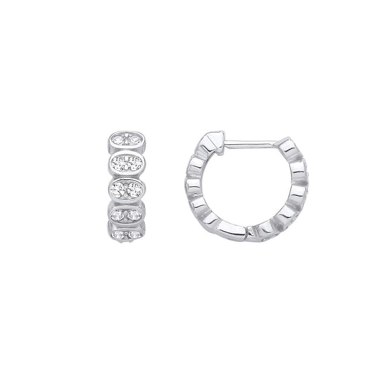 Silver CZ Scallop Oval Chamber Eternity Huggie Hoop Earrings - EAG1410