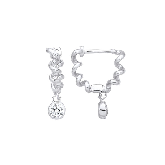 Sterling Silver CZ Drop Twist Huggie Hoop Earrings - EAG1412