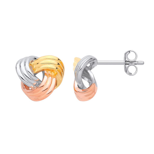 Silver Rose Gold-Plated Tri-Colour Knot Stud Earrings - EAG1413
