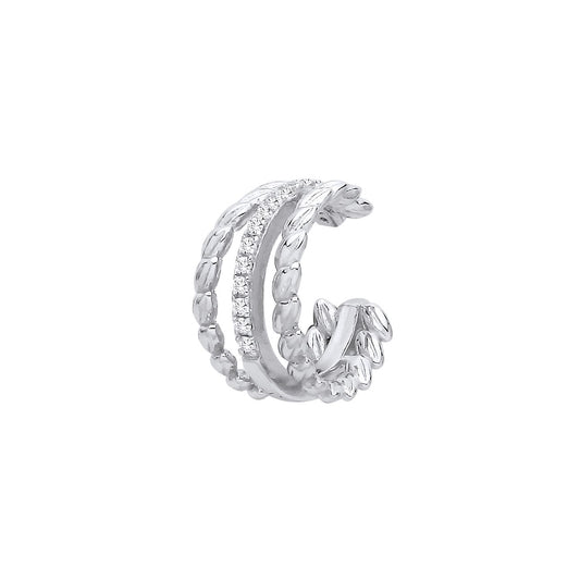 Sterling Silver CZ Triple Row Twist Single Cuff Earring - EAG1415