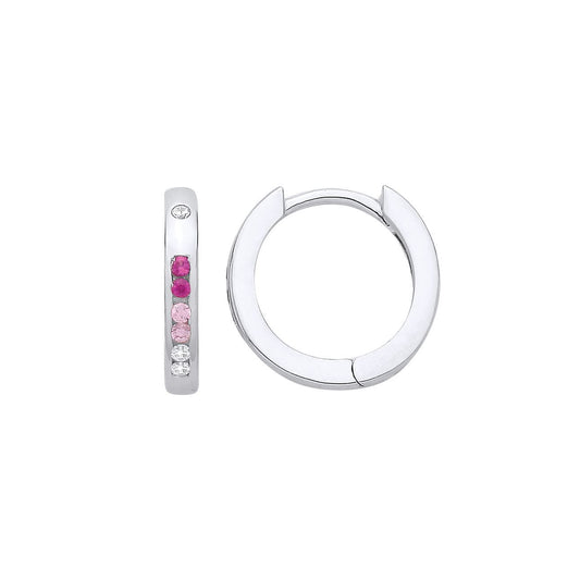 Silver Pink & Red CZ Princess Pastel Huggie Hoop Earrings - EAG1417