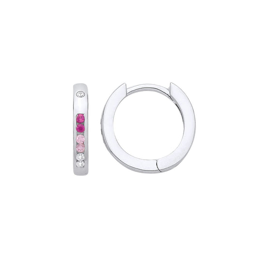 Sterling Silver CZ, Ruby & Pink Huggie Hoop Earrings - EAG1417
