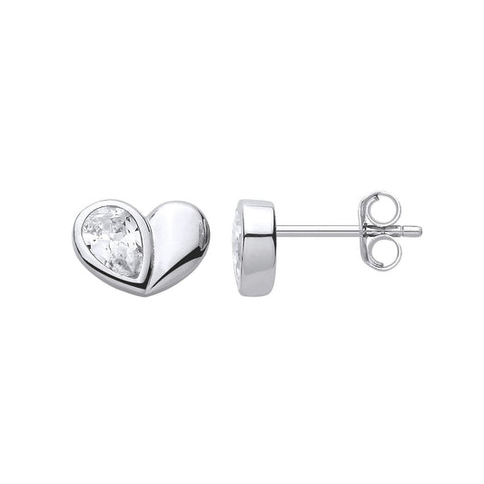 Silver Pear CZ Teardrop Perfectly Imperfect Heart Stud Earrings - EAG1419