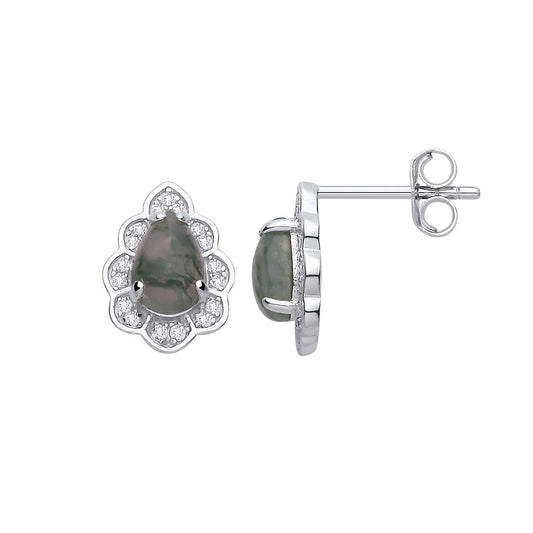 Silver Grey Moss Agate CZ Spooky Forest Pinecone Drop Earrings - EAG1434