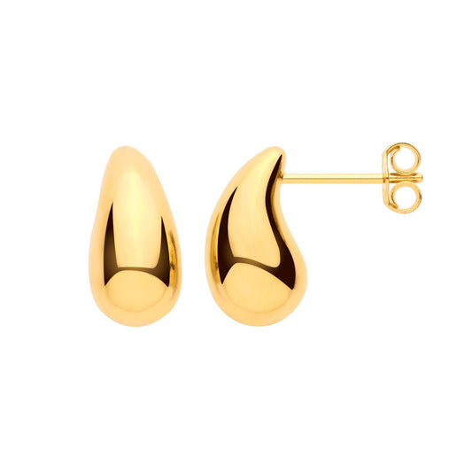 Gilded Silver Molten Puffed Organic Teardrop Pear Drop Earrings - EAG1439