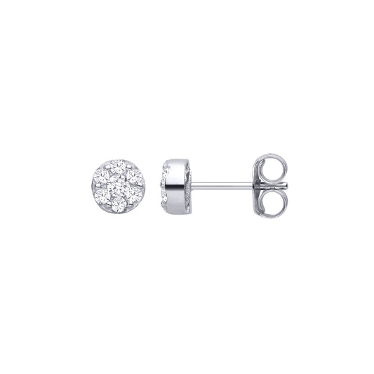 Silver CZ 7-Stone Daisy Cluster Round Disc Stud Earrings - EAG1463