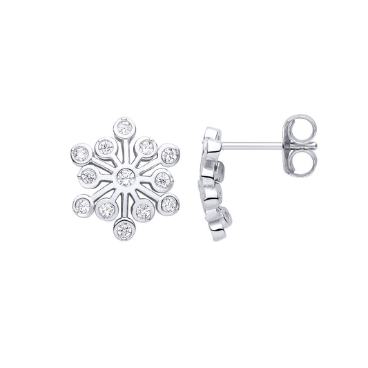 Silver CZ Firework Snowflake Atom Starburst Cluster Drop Earrings - EAG1470