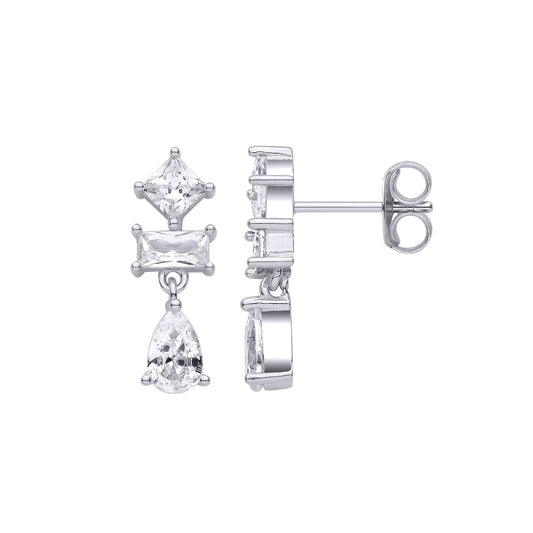 Silver CZ Fancy Shapes Dangle Drop Earrings - EAG1472