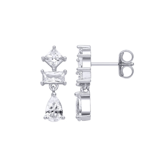 Silver Pear & Princess CZ Geometric Mashup Trilogy Drop Earrings - EAG1472