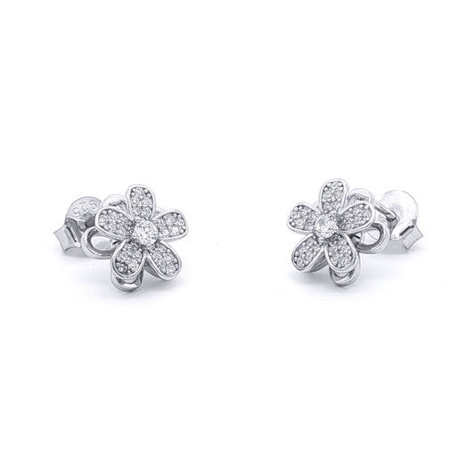 Silver CZ Spinning Flower Windmill Stud Earrings - EAG1478
