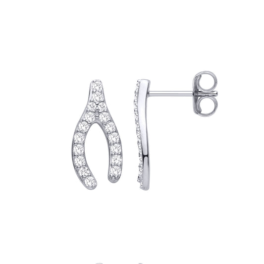 Silver CZ Encrusted Wishbone Horseshoe Drop Earrings - EAG1480