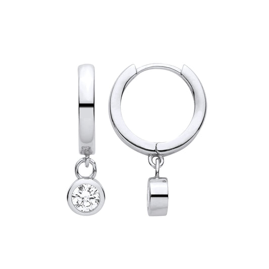 Silver Huggie Hoop CZ Drop Earrings - EAG1484