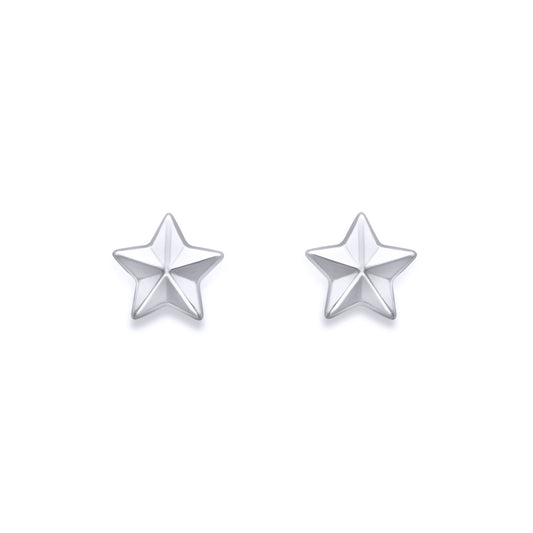 Ladies 9ct White Gold Bevelled 5 Pointed Star Stud Earrings 7mm - EANR02012