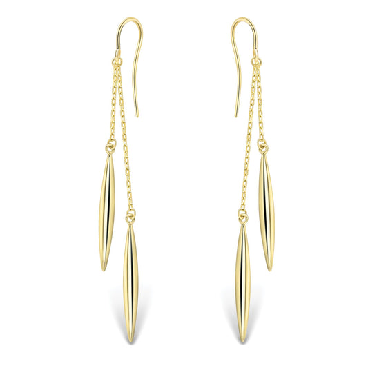 Ladies 9ct Yellow Gold Double Torpedo Pod Drop Earrings 22mm - EANR02033