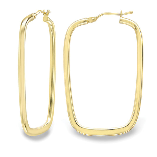 Ladies 9ct Gold Square Oval Apple Hoop Creole Earrings 32mm - EANR02036