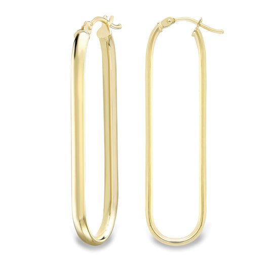 9ct Gold Court Profile Oval Paperclip Hoop Drop Earrings 35mm - EANR02038