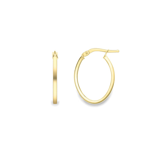 Ladies 9ct Gold Square Tube Polished Oval Hoop Earrings 18mm - EANR02058