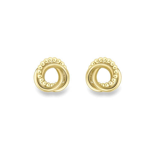 Ladies 9ct Yellow Gold Bead Edge Trilogy Knot Stud Earrings 12mm - EANR02062