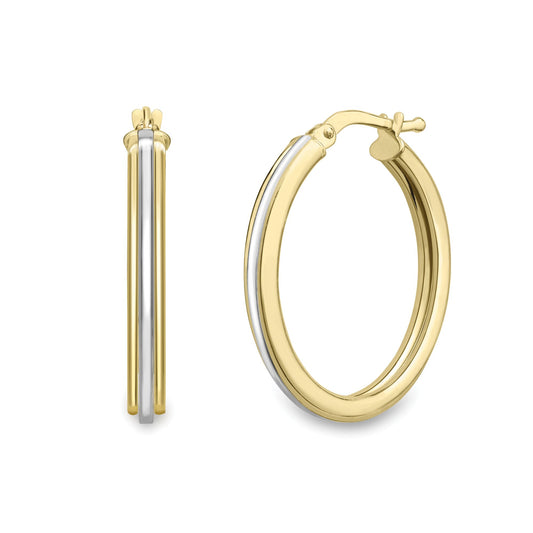 Ladies 9ct Yellow Gold Step Cut Oval Hoop Creole Earrings 20mm - EANR02071