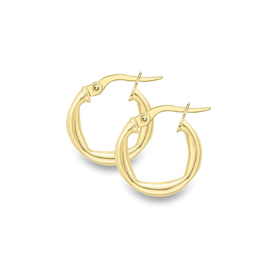 Ladies 9ct Gold Overlap Twist Round Hoop Creole Earrings 10mm - EANR02076