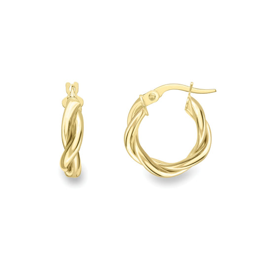 Ladies 9ct Yellow Gold Bold Twist Round Hoop Creole Earrings 10mm - EANR02078