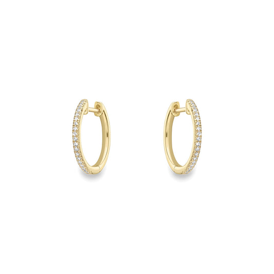 Ladies 9ct Yellow Gold Diamond Eternity Huggie Hoop Earrings 15mm - EANR02083