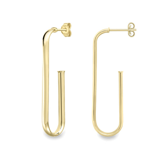 Ladies 9ct Yellow Gold Long Oval Paperclip Drop Earrings 40mm - EANR02091