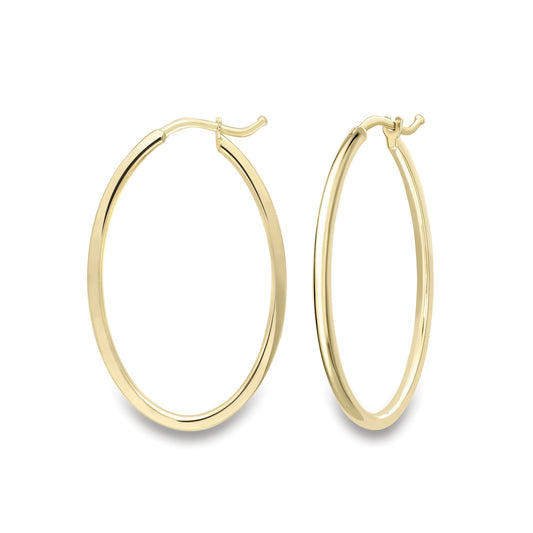 Ladies 9ct Yellow Gold Square Tube Oval Hoop Creole Earrings 32mm - EANR02097