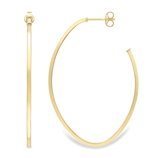 Ladies 9ct Gold Square Tube 3/4 Oval Hoop Drop Earrings 50mm - EANR02119