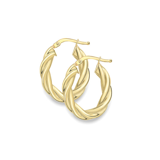 9ct Gold Twisted Oval Earrings - EANR02165