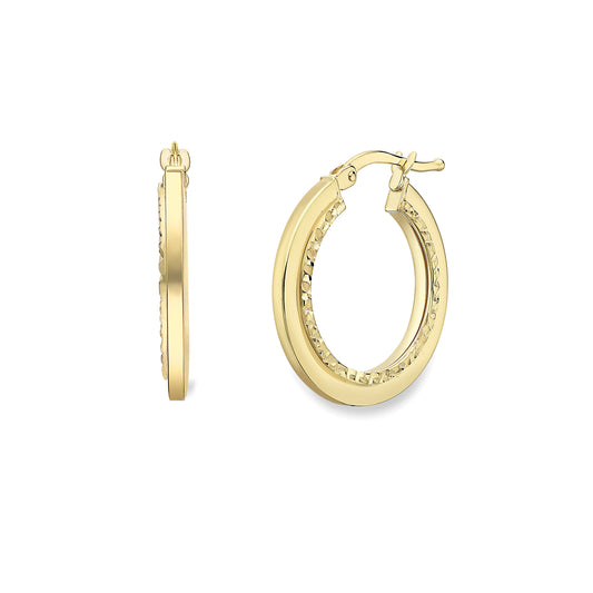9ct Gold Polished Square Hoop Earrings with Diamond Cut - EANR02170