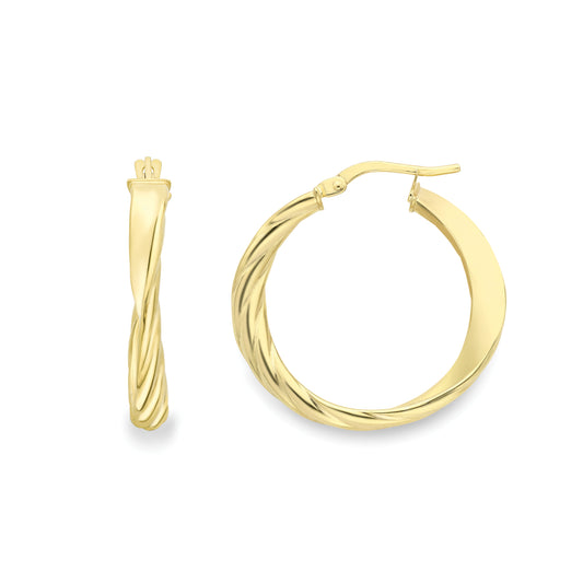 9ct Gold Polished and Twisted Round Hoop Earrings - EANR02181