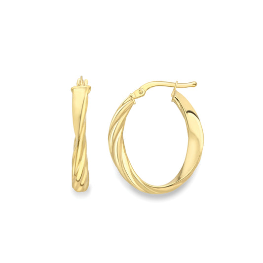 9ct Gold Polished and Twisted Oval Hoop Earrings - EANR02182