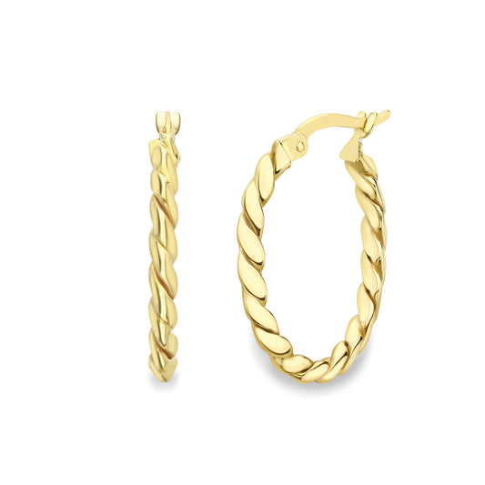 9ct Gold Knife Edge Oval Twisted Hoops - EANR02185