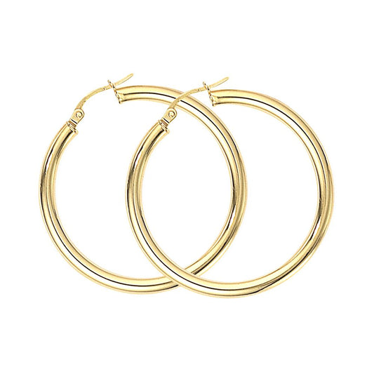 18ct Gold Classic Round Tube Hoop Earrings 3mm - EGNR02471