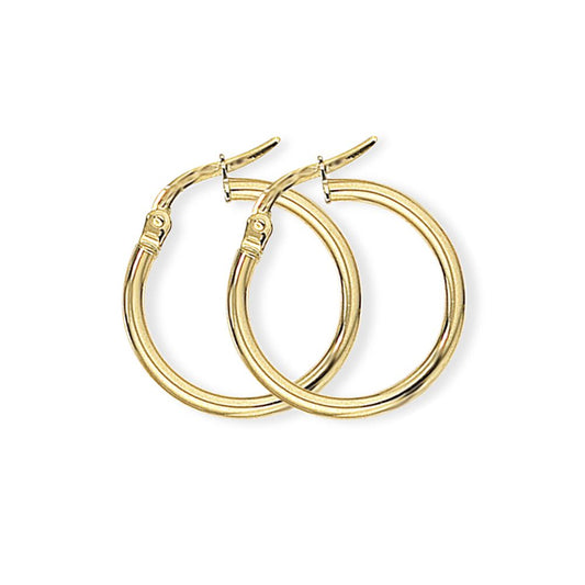 18ct Gold Classic Round Tube Hoop Earrings 2mm - EGNR02551